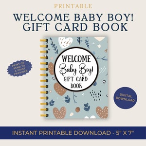 Unique Welcome Baby Boy Gift Card Book, Digital and Printable, Gift for new moms, Perfect gift for Baby Shower, Personalize & Print ASAP!