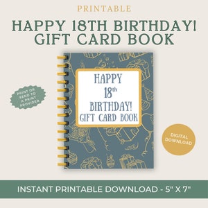 18th Birthday Gift Card Book, Printable only, Digital Gift Card Book, gift card book, Boy Gift Card Book, Gift for 18th Birthday, Print ASAP