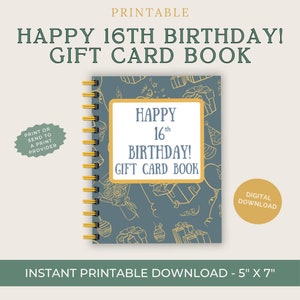 16th Birthday Gift Card Book, Printable only, Digital Gift Card Book, gift card book, Boy Gift Card Book, Gift for Teenage Boy, Print ASAP