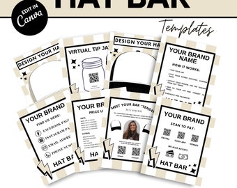 Trucker Hat Bar Editable Templates, Scan to pay, Price List, Hat Templates, Instructions, Price List, Social Media, Virtual Tip Jar, Tender