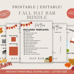 Trucker Hat Bar Editable Templates. Pop Up Shop. Customize in Canva & print up to 20 personalized pages! Autumn and Fall Theme, Scan to Pay