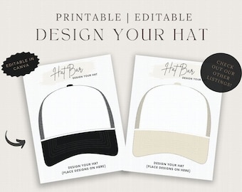 Trucker Hat Bar Editable Design Your Hat Template! Perfect for a Trucker Hat Pop Up Shop. Customize in Canva with your Brand Colors & Logo!