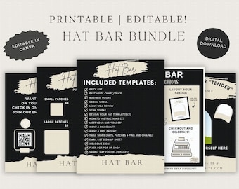 Trucker Hat Bar Editable Templates. Perfect for that Trucker Hat Pop Up Shop. Customize in Canva and print up to 20+ personalized pages!