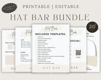 Trucker Hat Bar Editable Templates. Perfect for that Trucker Hat Pop Up Shop. Customize in Canva and print up to 20 personalized pages!