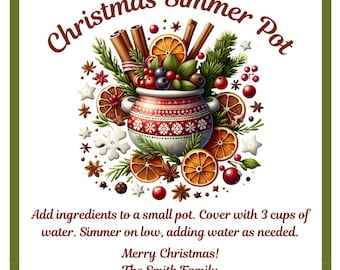 Christmas Simmer Pot Tag, Holiday Stovetop Potpourri Gift Tag, Printable Simmering Pot Tags, Editable Holiday Favor Tag Canva Template