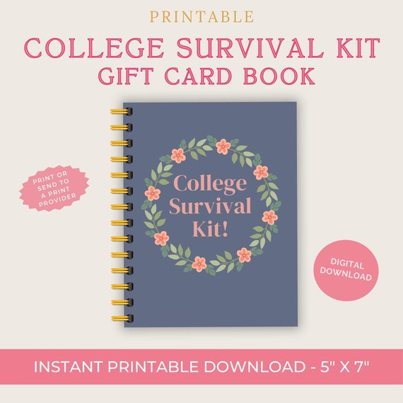 College Drop Off Gift! College Survival Kit Gift Card Book:  DIY Printable Gift Card Book. College gift, Print ASAP! Buy a custom cover!