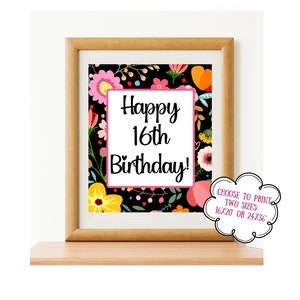 Affiche imprimable pour les 16 ans, cadeau pour les 16 ans, fichier numérique uniquement ! Le carnet de cartes-cadeau assorti est disponible à l'achat pour le cadeau ultime !
