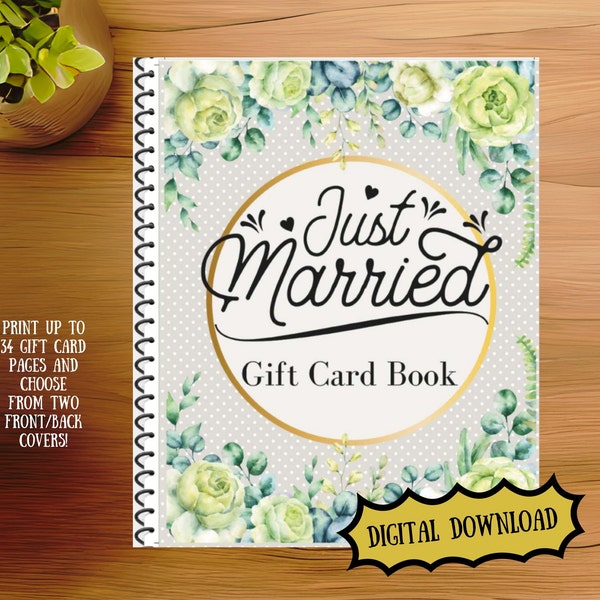 Just Married Digital Gift Card Book - Perfect Wedding Gift for Newlyweds! A Unique Present for Bride and Groom, DIY Printable Wedding Gift