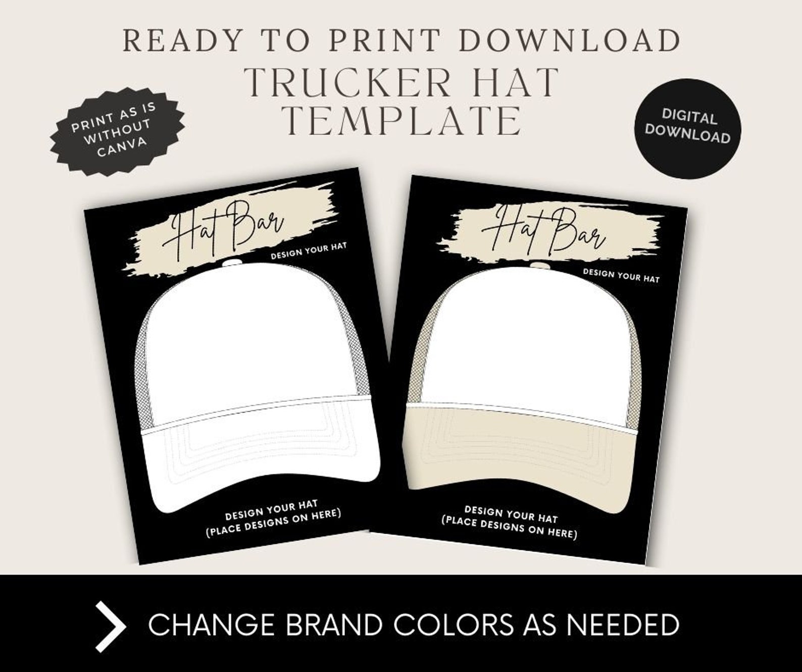 Trucker Hat Template Ready to Print Digital Download. Also Comes With ...