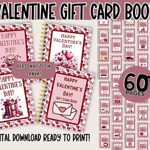 Libro de tarjetas de regalo de San Valentín, editable, para usar cuando, porta tarjetas de regalo, regalo para esposo, esposa, hija, hijo, personalícelo en Canva o descárguelo instantáneamente