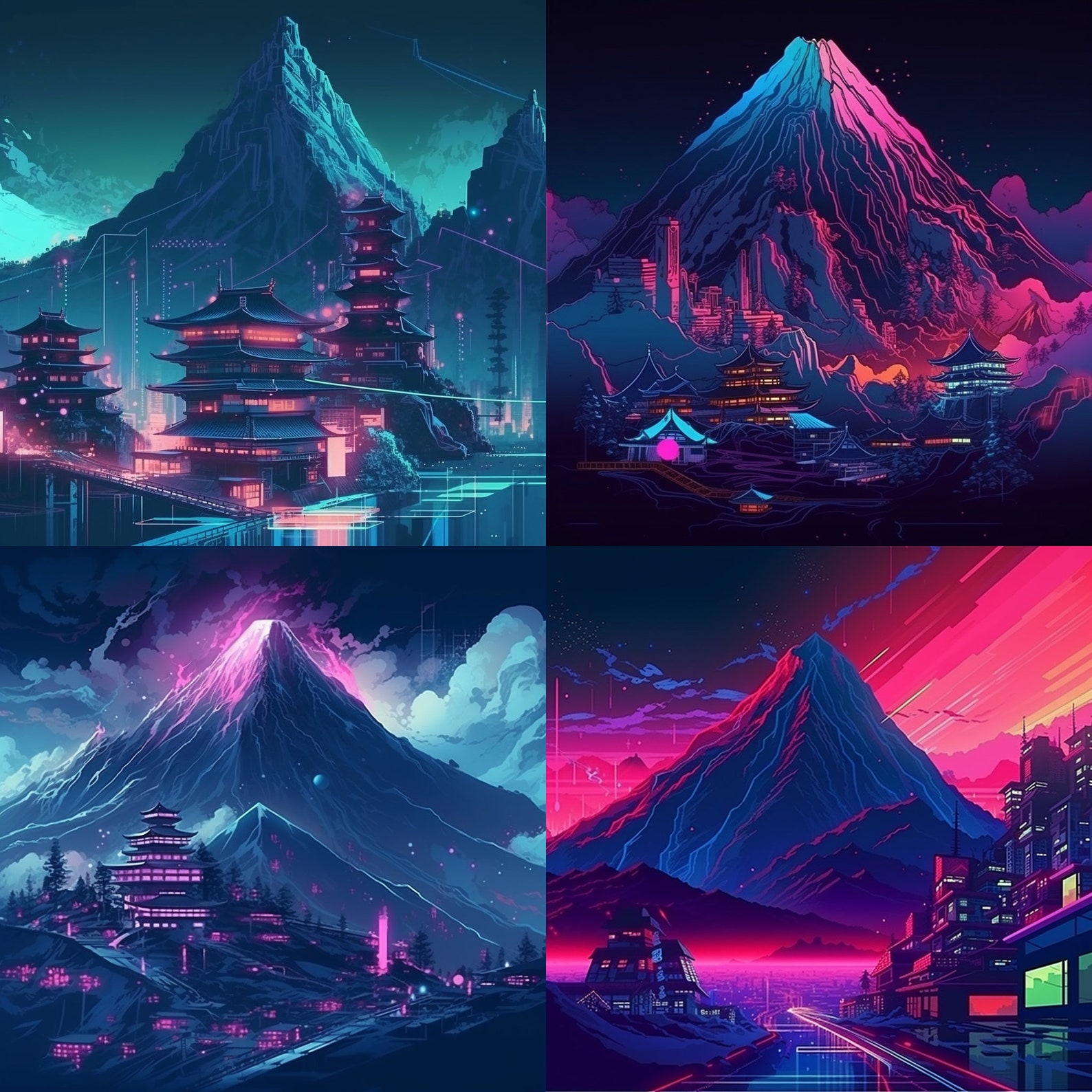 Retro Ridges: Japanese Mountains Reimagined in Synth-wave Fashion - Etsy