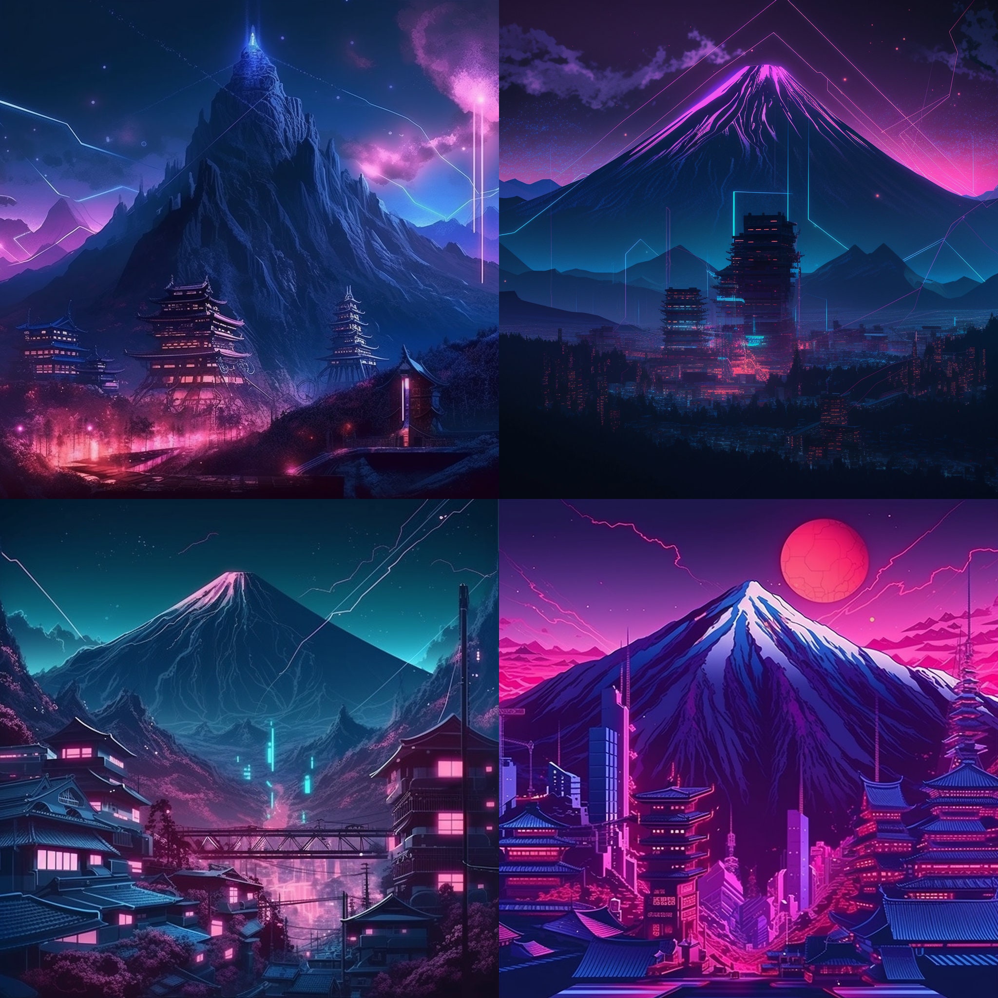 Retro Ridges: Japanese Mountains Reimagined in Synth-wave Fashion - Etsy