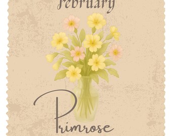 February Birth Flower Print – Vintage Primrose Watercolor Art (Digital Download)