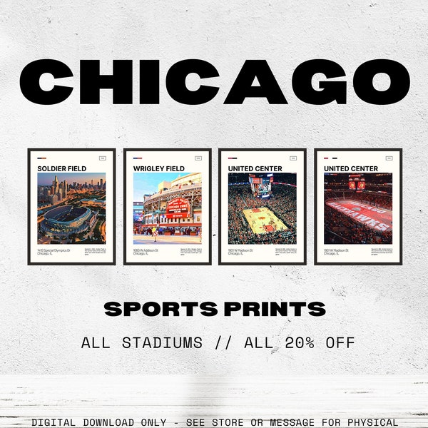 Chicago Sports Stadium Digital Print Bundle | Wrigley Field | United Center | Soldier Field | Oil Paint | Cubs | Bulls | Bears | Blackhawks