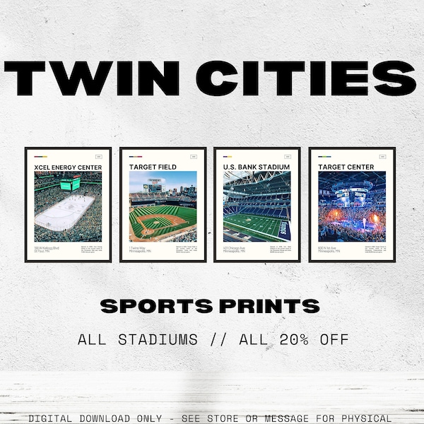 Minneapolis Sports Stadium Digital Print Bundle | Target Field and Center | U.S. Bank | Oil Paint | Timberwolves | Twins | Wild | Vikings