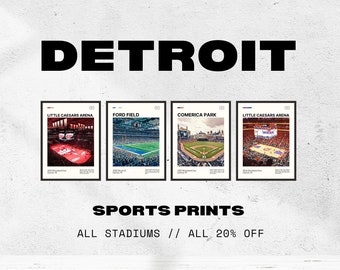 Detroit Sports Stadium Print Bundle | Comerica Park | Fordfeld | Kleine Cäsaren | Digitale Ölfarbe | Kolben | Löwen | Tiger | Rote Flügel