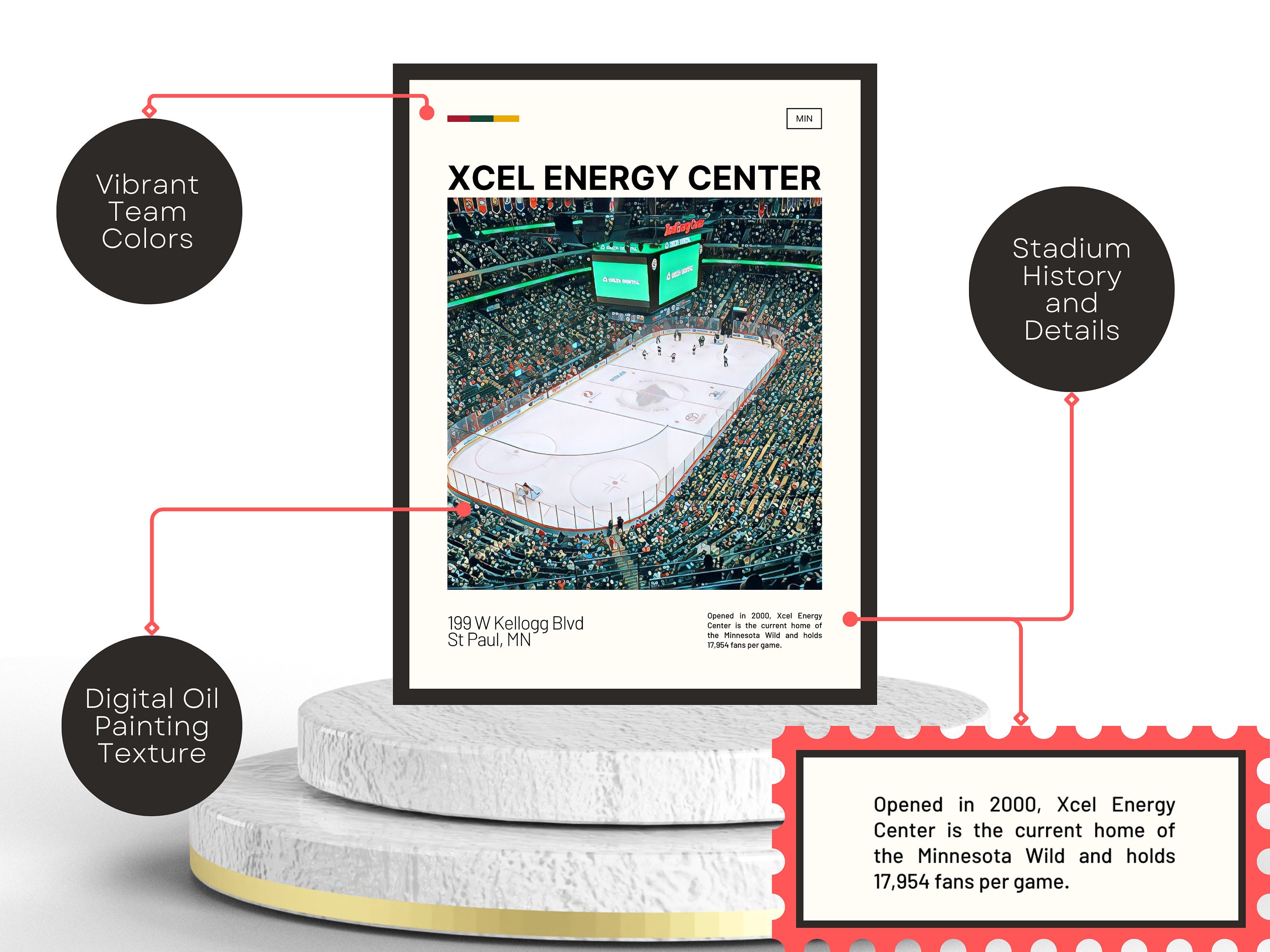 Xcel Energy Center Print | Minnesota Wild Poster | NHL Art | NHL Arena Poster | Digital Oil Painting | Modern Art | Digital Travel Art Print
