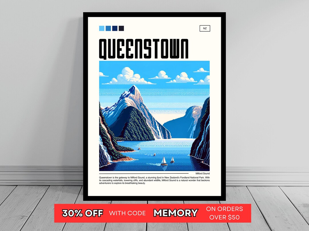 Milford Sound Print Queenstown Pixel Art Queenstown Wall Etsy