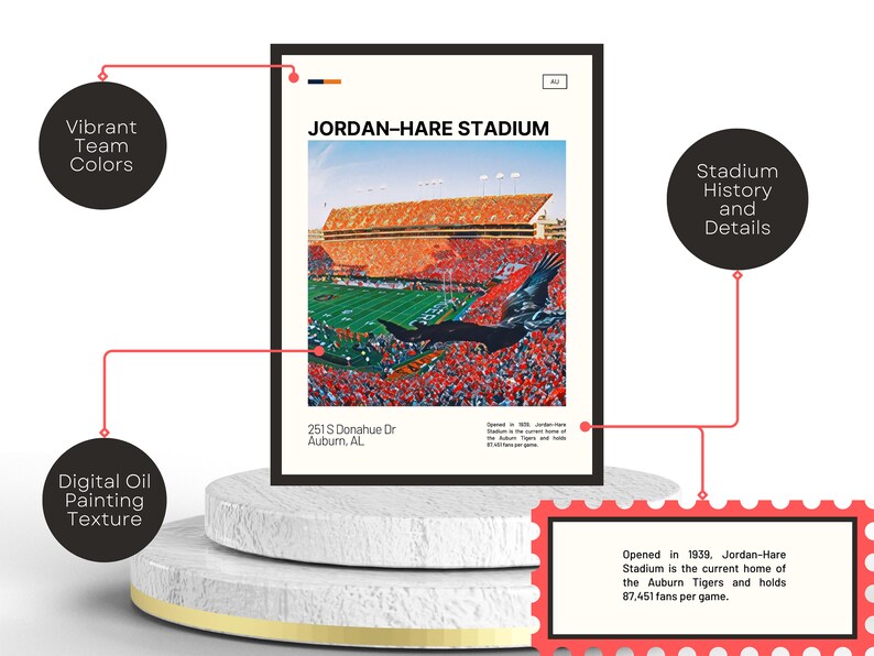 JordanHare Stadium Print Auburn Tigers Poster NCAA Art CFB Stadium Poster Digital Oil Painting Modern Art Digital Travel Print image 2