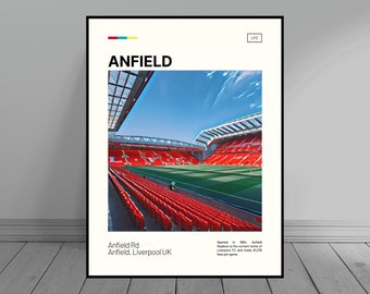 Impression du stade d'Anfield | Affiche du Liverpool FC | Art de football de Premier League | Affiche de terrain de football | Peinture à l'huile numérique | Impression numérique