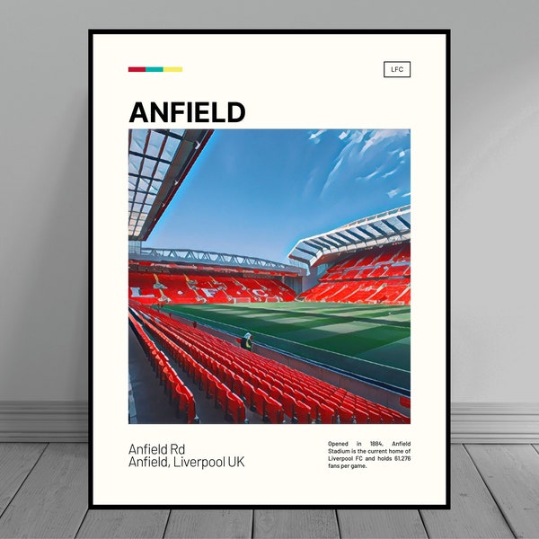 Anfield Stadium Print | Liverpool FC Poster | Premier League Soccer Art | Soccer Pitch Poster | Digital Oil Painting Art | Digital Print