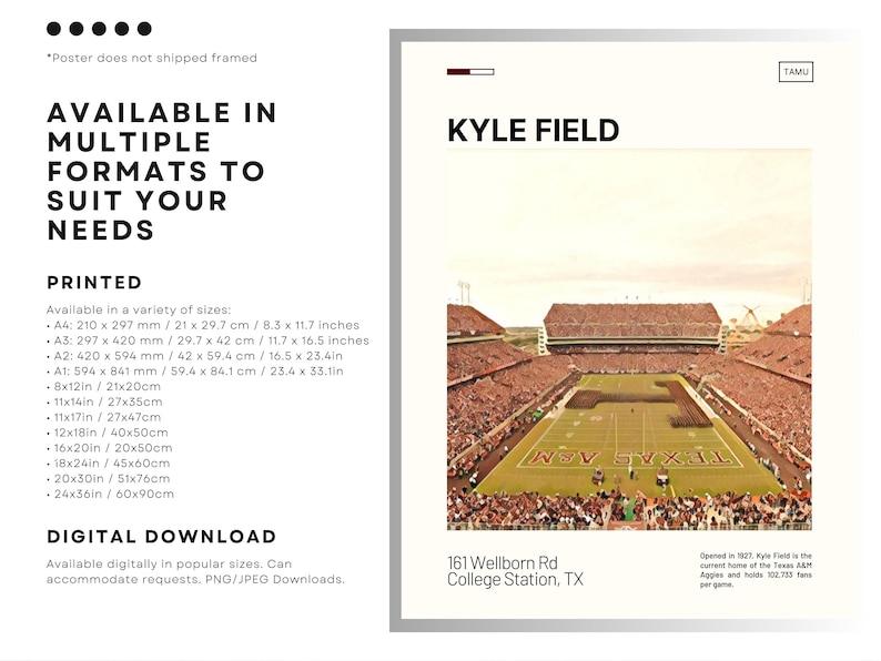 Kyle Field Print Texas A&M Aggies Poster NCAA Art NCAA Stadium Poster Digital Oil Painting Modern Art Digital Travel Art Print image 3