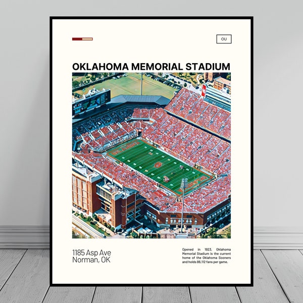 Oklahoma Memorial Stadium Print | Oklahoma Sooners Poster | NCAA Stadium Poster | Digital Oil Painting | Modern Art | Digital Travel Print