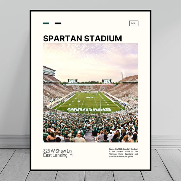 Impression de stade spartiate | Affiche des Spartans de l'État du Michigan | Affiche du stade NCAA | Peinture à l'huile numérique | Art Moderne | Voyage numérique Impression artistique