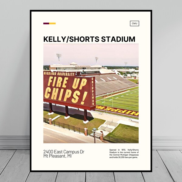 Kelly/Shorts Stadium Print | Central Michigan Chippewas Poster | NCAA  Poster | Digital Oil Painting | Modern Art | Digital Travel Art Print