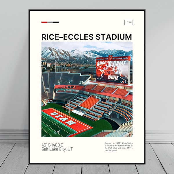 Rice–Eccles Stadium Print | Utah Utes Poster | NCAA Art | NCAA Stadium Poster | Digital Oil Painting | Modern Art | Digital Travel Art Print