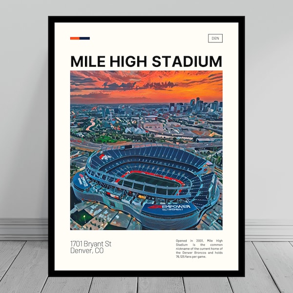 Mile High Print | Denver Broncos Poster | NFL Art | NFL Stadium Poster | Digital Oil Painting | Modern Art | Digital Travel Art Print