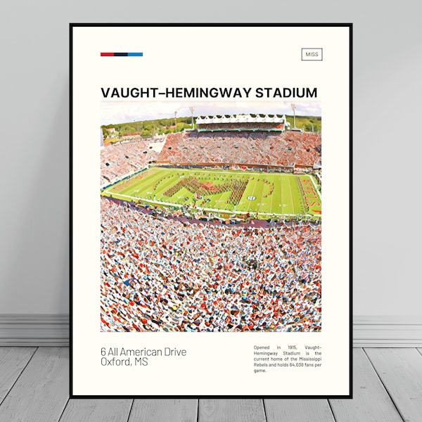 Vaught–Hemingway Stadium Print | Ole Miss Rebels Poster | NCAA Stadium Poster | Digital Oil Painting | Modern Art | Digital Travel Art Print