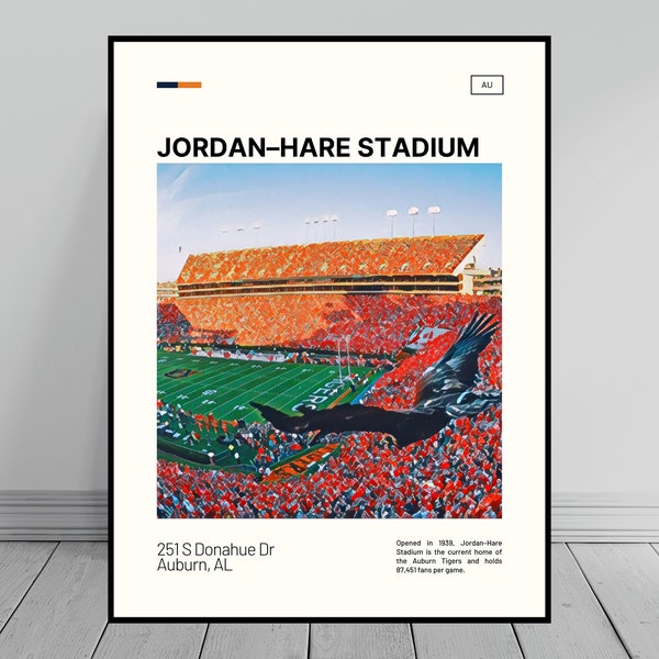 Jordan-Hare stadionprint | Kastanjebruine tijgers poster | NCAA-kunst | CFB Stadionposter | Digitaal olieverfschilderij | Moderne kunst | Digitale reisafdruk