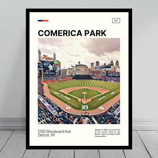 Comerica Park Print | Detroit Tigers Poster | Ballpark Art | MLB Stadium Poster | Digital Oil Painting | Modern Art | Digital Travel Print