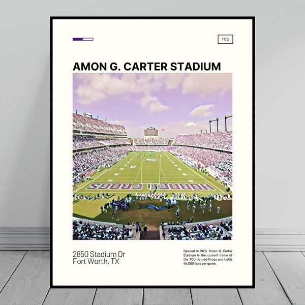 Amon G. Carter Stadium Print | TCU Horned Frogs Poster | NCAA Stadium Poster | Digital Oil Painting | Modern Art | Digital Travel Art Print