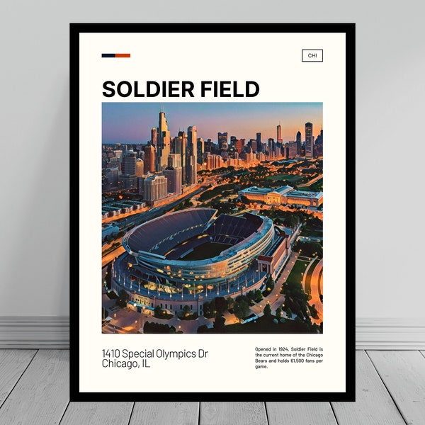 Soldier Field Print | Chicago Bears Poster | NFL Art | NFL Stadium Poster | Digital Oil Painting | Modern Art | Digital Travel Art Print