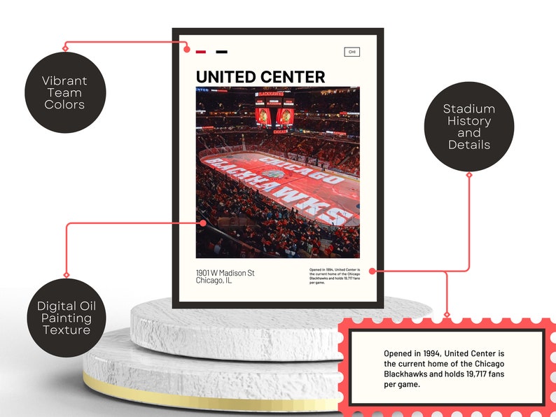 United Center Print Chicago Blackhawks Poster NHL Art NHL Arena Poster Digital Oil Painting Modern Art Digital Travel Art Print Bild 2