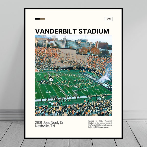 Vanderbilt Stadium Print | Vanderbilt Commodores Poster | NCAA Stadium Poster | Digital Oil Painting | Modern Art | Digital Travel Art Print