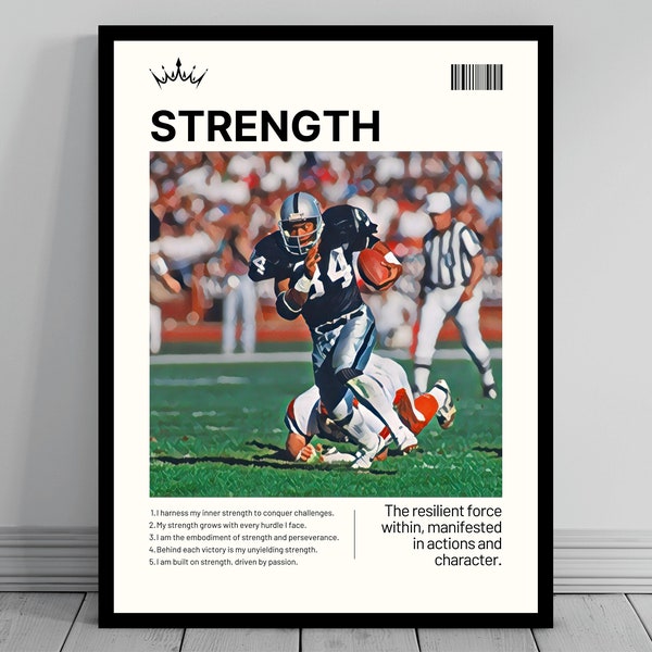 Strength Daily Affirmation Print | Bo Jackson Motivational Poster | Mid Century Modern | Mental Health Men | Manifest Strength and Money Art