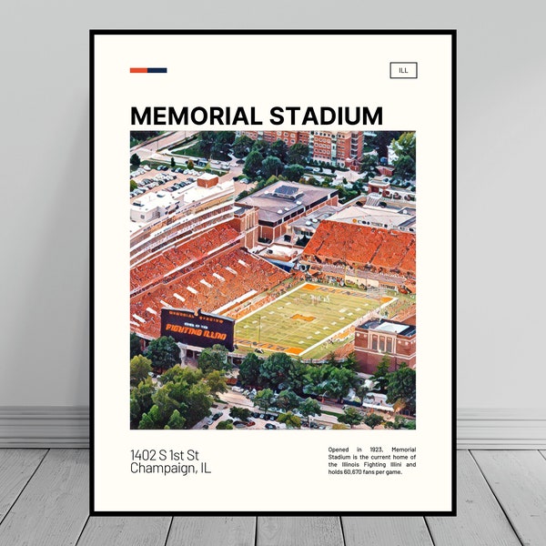 Memorial Stadium Print | Illinois Fighting Illini Poster | NCAA Stadium Poster | Digital Oil Painting | Modern Art | Digital Travel Print