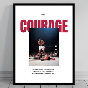 Courage Daily Affirmation Print | Muhammad Ali Motivational Poster | Mid Century Modern | Mental Health Men | Manifest Courage and Money Art