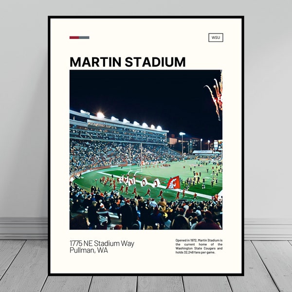 Martin stadion afdrukken | De Poema's van de staat Washington Poster | NCAA stadionposter | Digitaal olieverfschilderij | Moderne kunst | Digitale reis Art Print