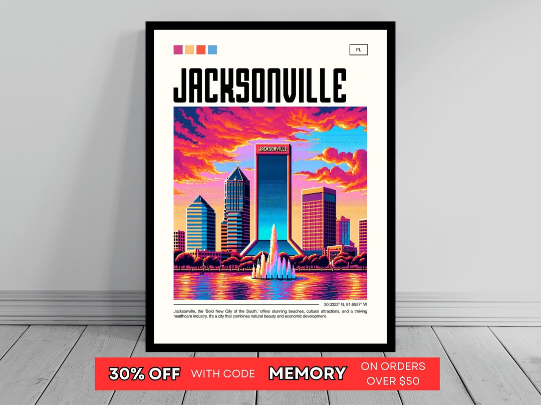 Jacksonville Pixel Art Print Jacksonville Wall Art Decor Etsy