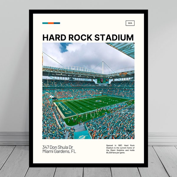 Hard Rock Stadium Print | Miami Dolphins Poster | NFL Art | NFL Stadium Poster | Digital Oil Painting | Modern Art | Digital Travel Print