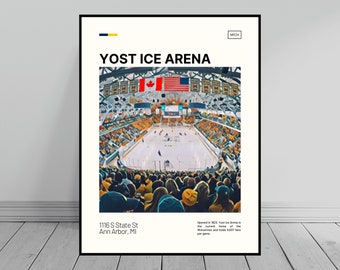 Yost Ice Arena Print | Michigan Wolverines Poster | Hockey Stadium Poster | Digital Oil Painting | Modern Art | Digital Travel Art Print