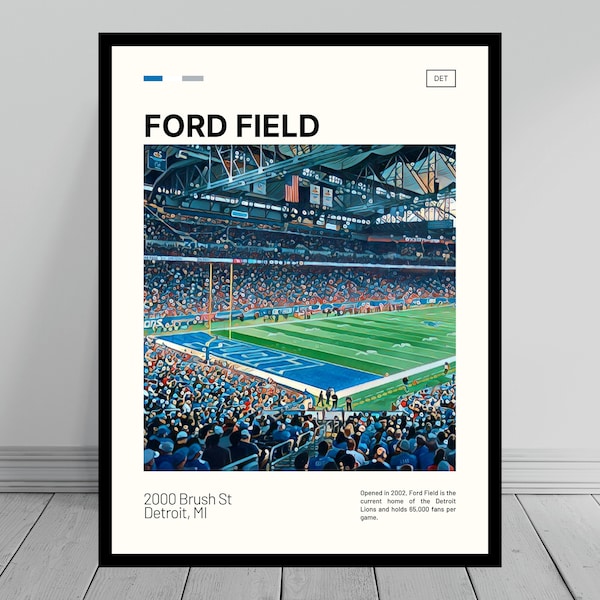 Ford Field Print | Detroit Lions Poster | NFL Art | NFL Stadium Poster | Digital Oil Painting | Modern Art | Digital Travel Art Print