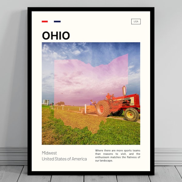 Cute Ohio Mid-Century Print | Ohio Poster | Minimalist USA State Map |  Modern Ohio State Silhouette | Modern Travel | Wall Decor