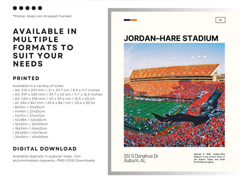 JordanHare Stadium Print Auburn Tigers Poster NCAA Art CFB Stadium Poster Digital Oil Painting Modern Art Digital Travel Print image 3
