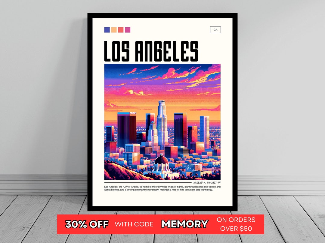 Los Angeles Pixel Art Print Los Angeles Wall Art Decor Los - Etsy