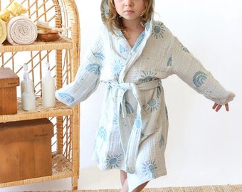 Baby Kids Patterned Colorful Bathrobe, 100% Cotton 1st Quality Children's Dressing Gown, Hooded - Unisex Children's Bathrobe with Pockets.